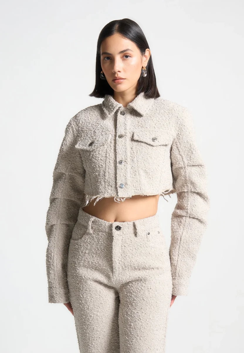 Catherine – Cropped Boucle Jacket – Beige