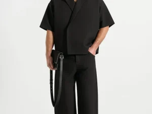 Abel - Boxy Twill Double Breasted Shirt - Black