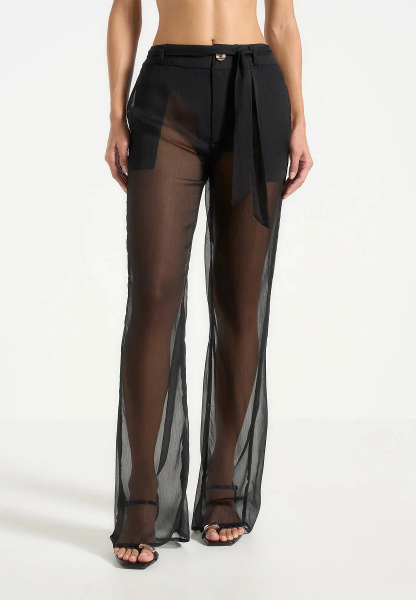 Sheer Belted Pants – Black