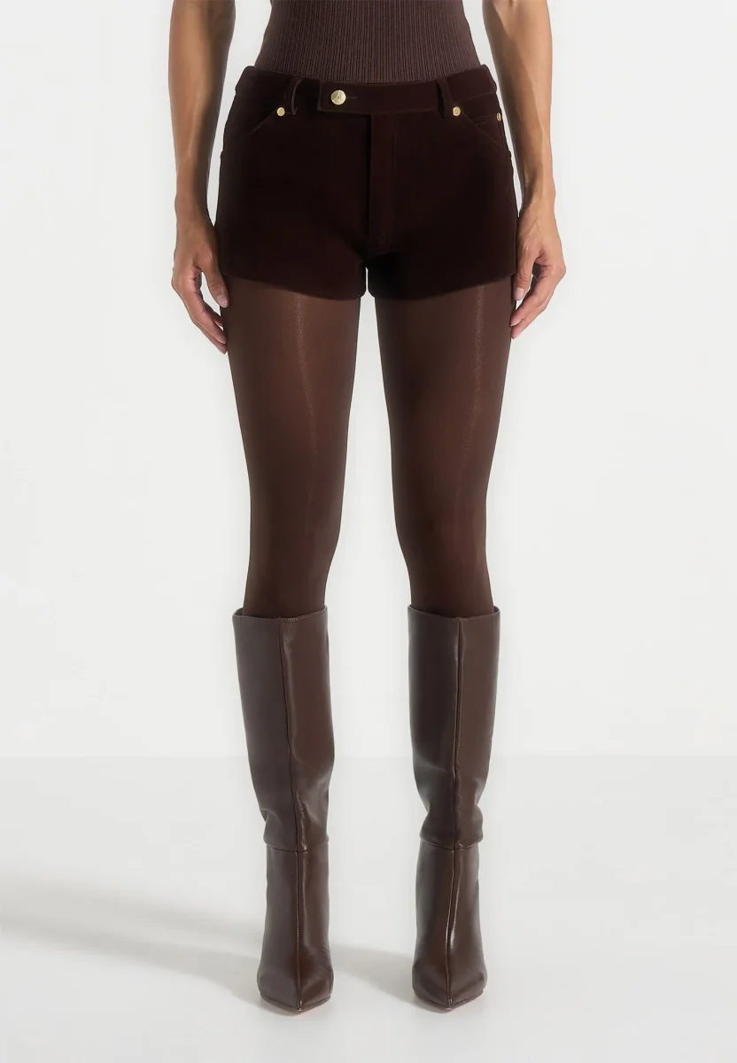 Samia – Velvet Patent Mini Shorts – Brown