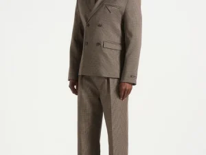 Didier - Houndstooth Double Breasted Suit Blazer - Brown