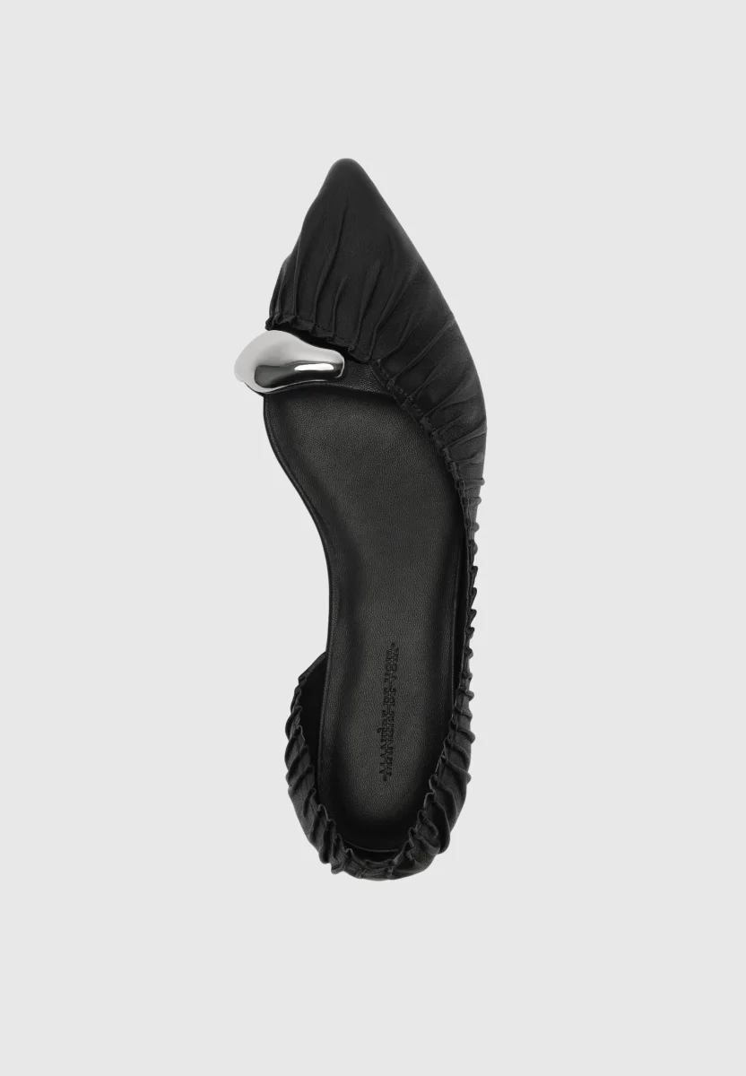 Celeste – Leather Ballet Flats with Hardware – Black