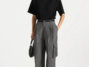 Danielle - Tailored Pleated Cargo Pants - Grey Marl