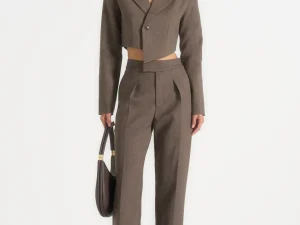 Dina - Asymmetric Tailored Cropped Blazer - Dark Taupe